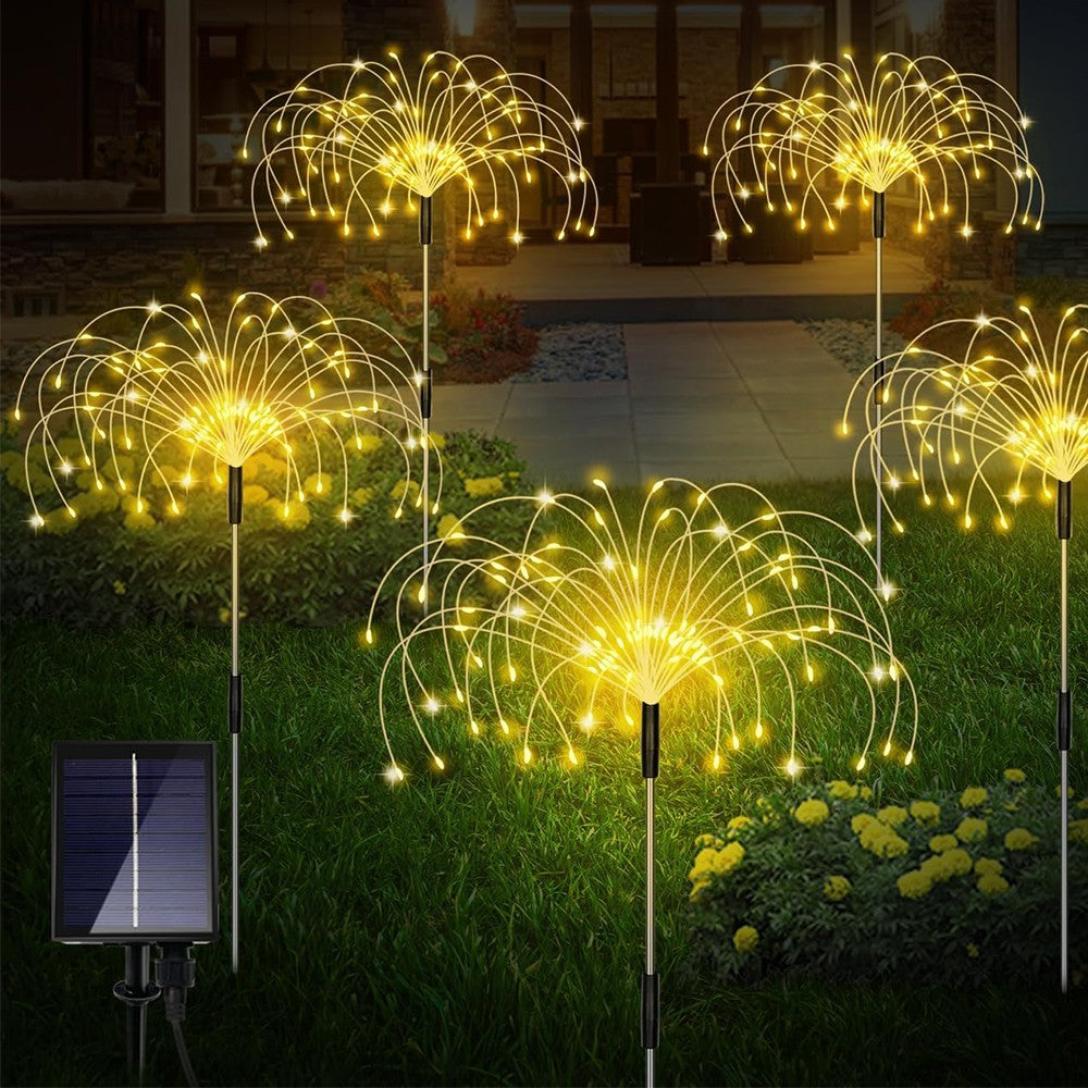 5-in-1 Solar Firework Light Water-resistant Outdoor Stake Light - Warm Light
