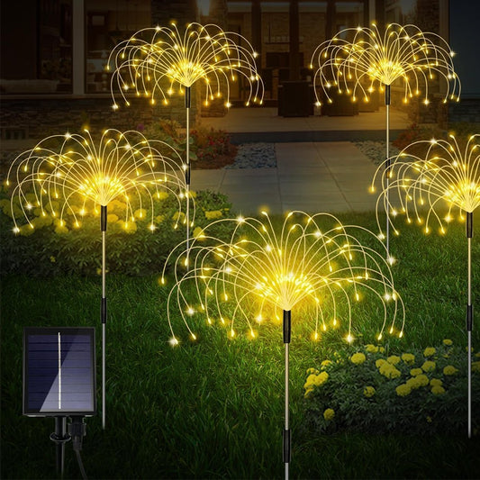 5-in-1 Solar Firework Light Water-resistant Outdoor Stake Light - Warm Light