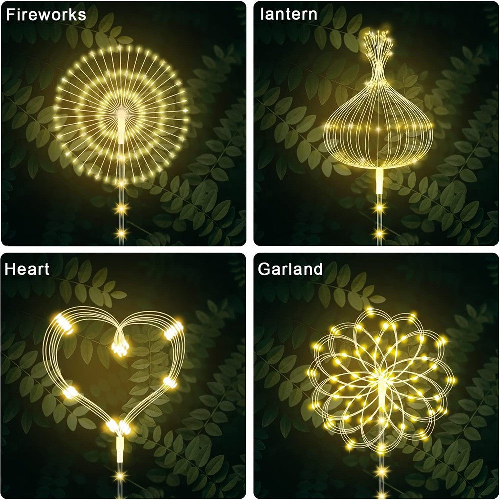5-in-1 Solar Firework Light Water-resistant Outdoor Stake Light - Warm Light