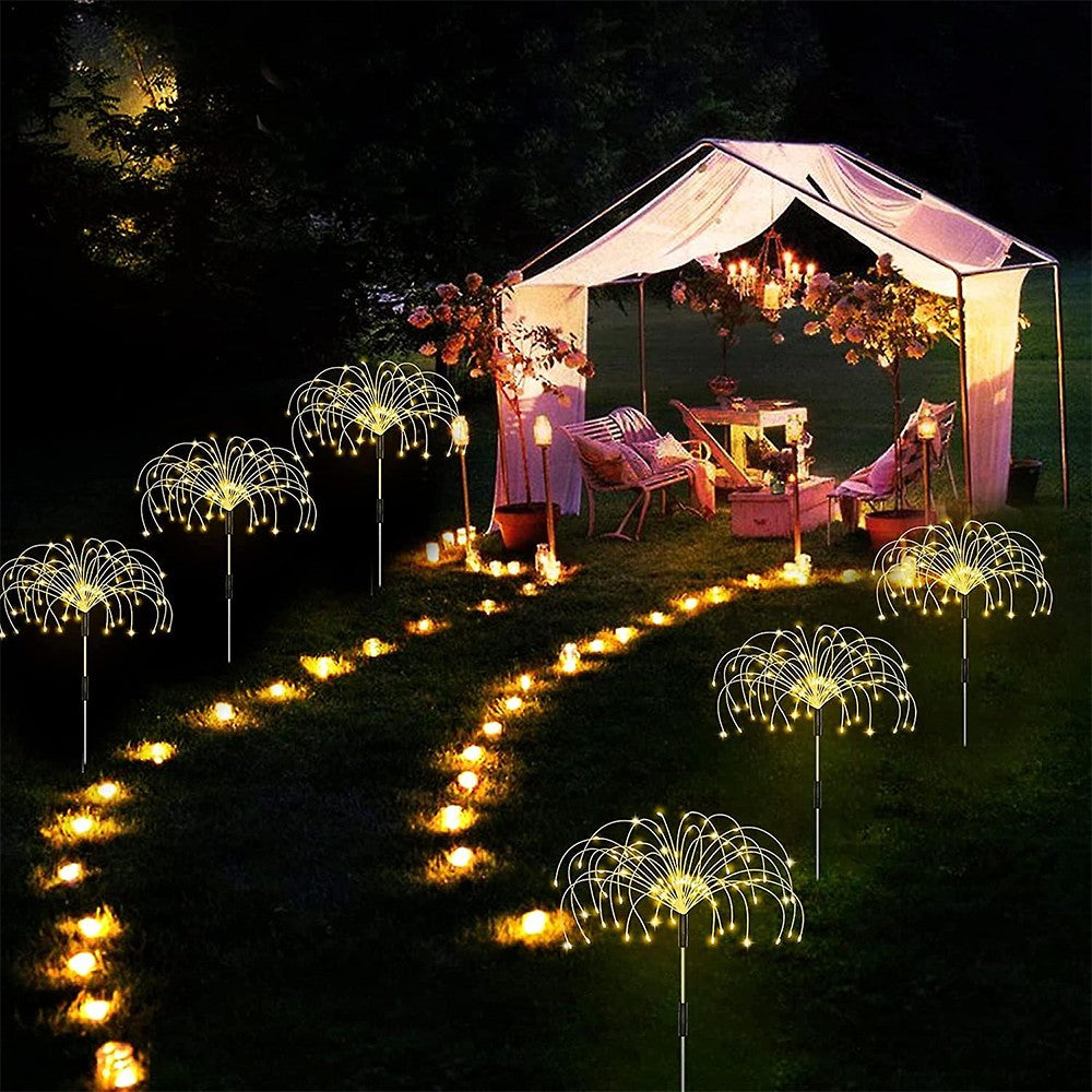 5-in-1 Solar Firework Light Water-resistant Outdoor Stake Light - Warm Light