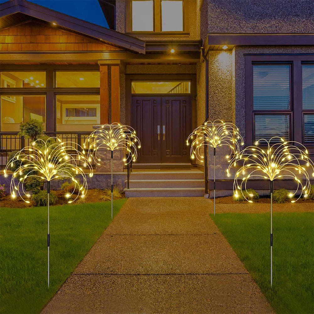 5-in-1 Solar Firework Light Water-resistant Outdoor Stake Light - Warm Light