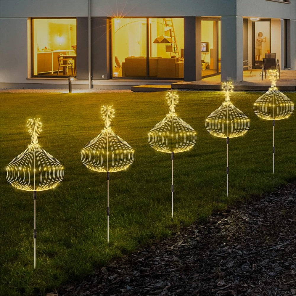 5-in-1 Solar Firework Light Water-resistant Outdoor Stake Light - Warm Light