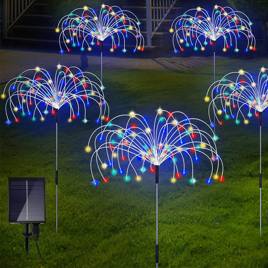 5-in-1 Solar Firework Light Water-resistant Outdoor Stake Light-Multicolor Light