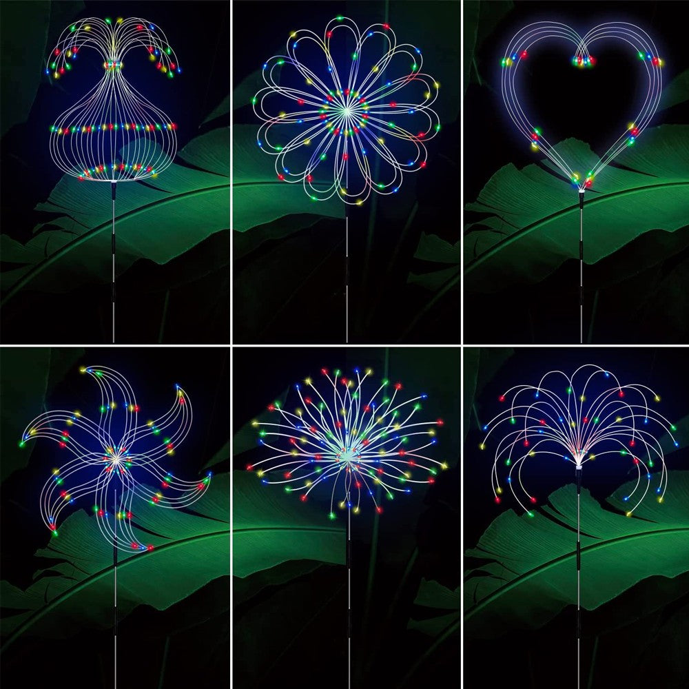5-in-1 Solar Firework Light Water-resistant Outdoor Stake Light-Multicolor Light