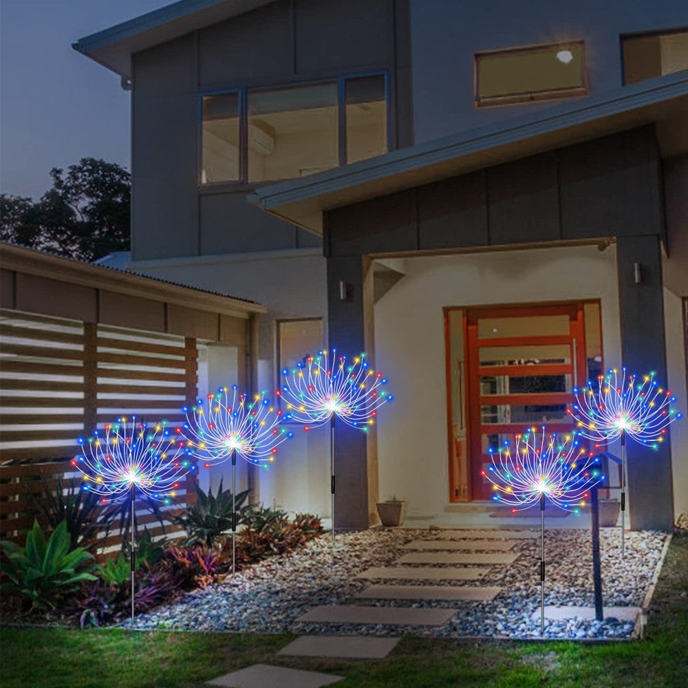 5-in-1 Solar Firework Light Water-resistant Outdoor Stake Light-Multicolor Light