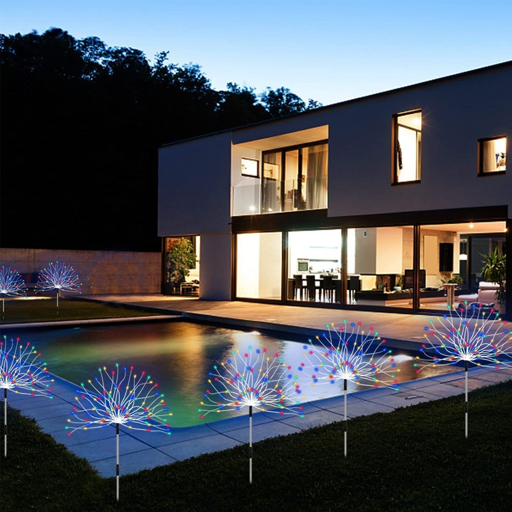 5-in-1 Solar Firework Light Water-resistant Outdoor Stake Light-Multicolor Light