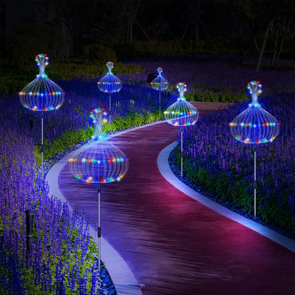 5-in-1 Solar Firework Light Water-resistant Outdoor Stake Light-Multicolor Light