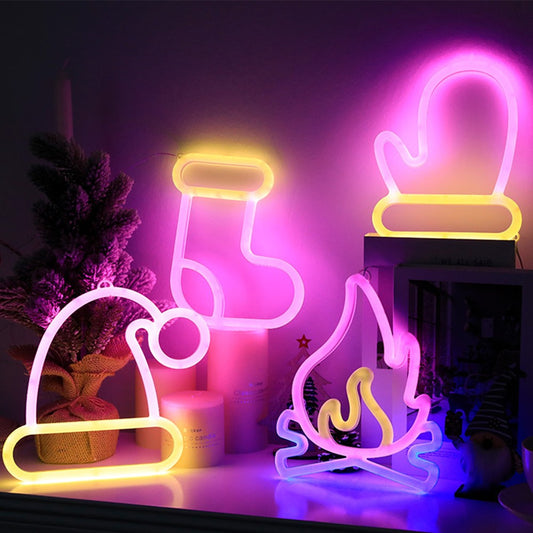 4Pcs Christmas Neon Sign Decorative Lights Night Light Home Xmas Decor