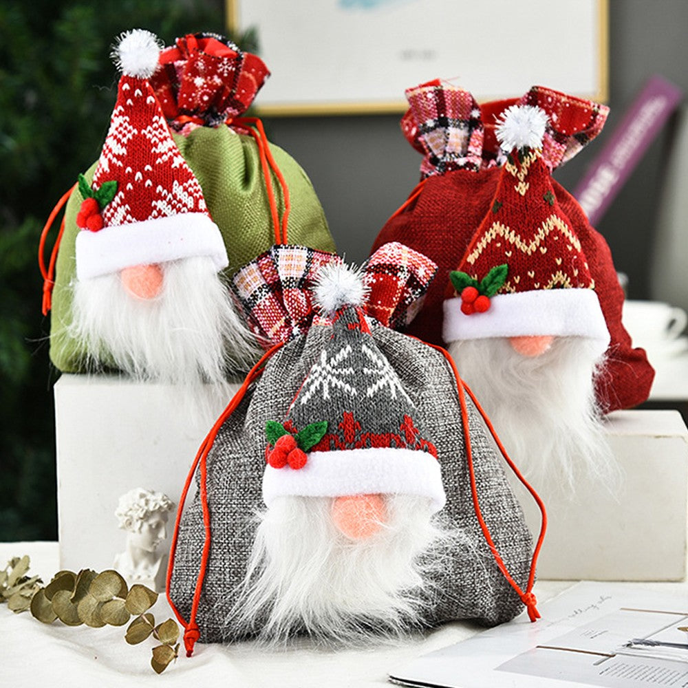 3Pcs Faceless Santa Christmas Candy Bag Christmas Gnome Drawstring Favor Pouch