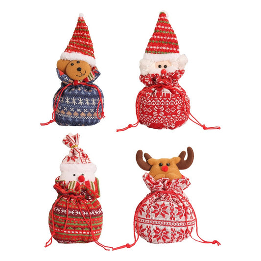 4Pcs Christmas Candy Bags Reusable Xmas Dolls Treat Cookie Bags Drawstring Bag