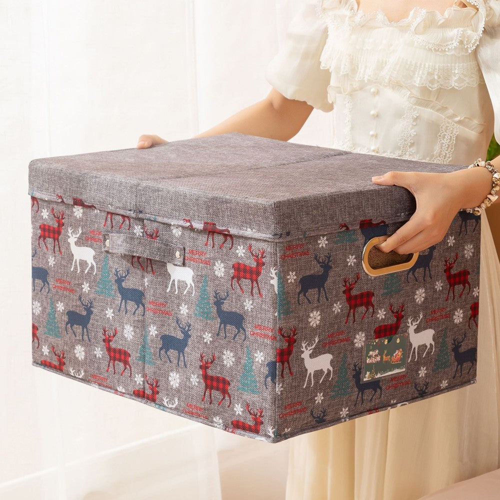 4Pcs Christmas Reindeer Foldable Storage Basket Storage Bin Organiser Cube - Green