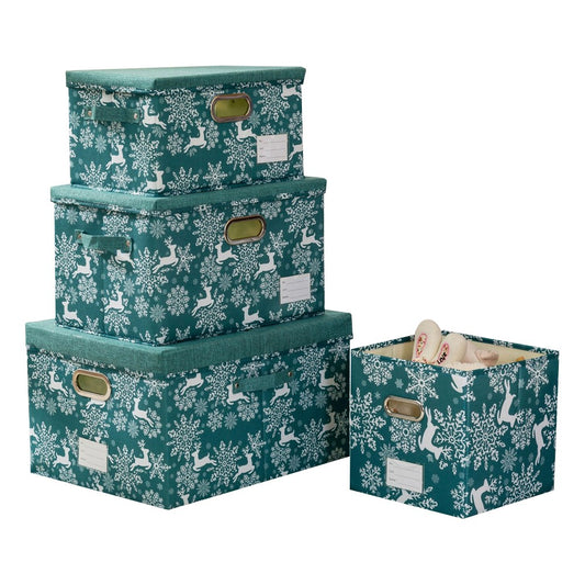 4Pcs Christmas Reindeer Foldable Storage Basket Storage Bin Organiser Cube - Grey