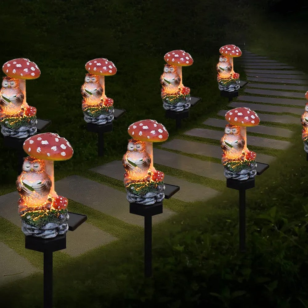 Owl Solar Mushroom Light Waterproof Resin Lamp for Garden Decor