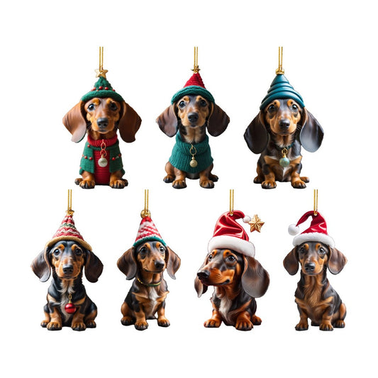 7Pcs Dachshund Dog Christmas Ornaments for Christmas Tree