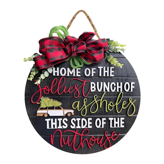 Black Christmas Wreath Door Listing Sign for Front Door
