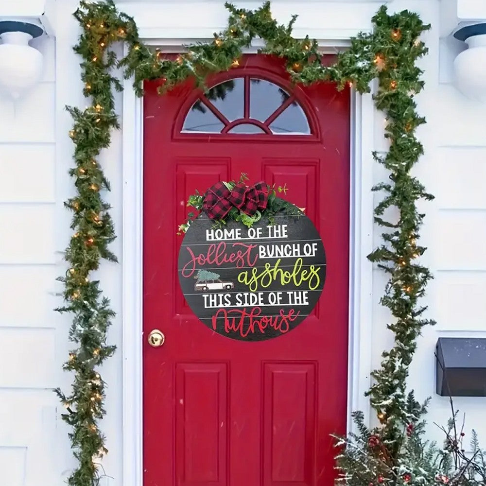 Black Christmas Wreath Door Listing Sign for Front Door