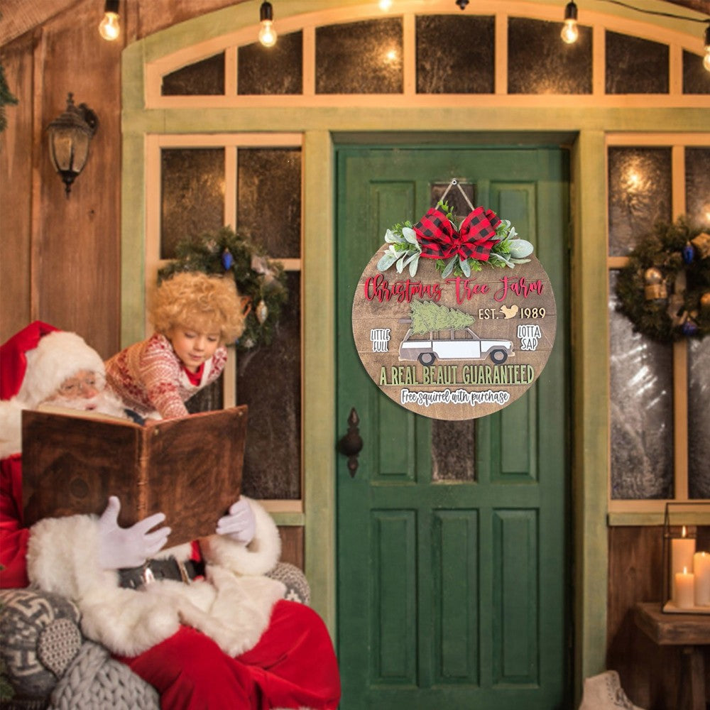 Brown Christmas Wreath Door Listing Sign for Front Door