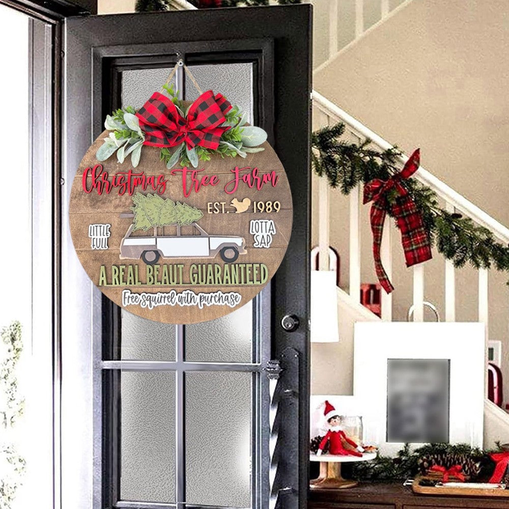 Brown Christmas Wreath Door Listing Sign for Front Door
