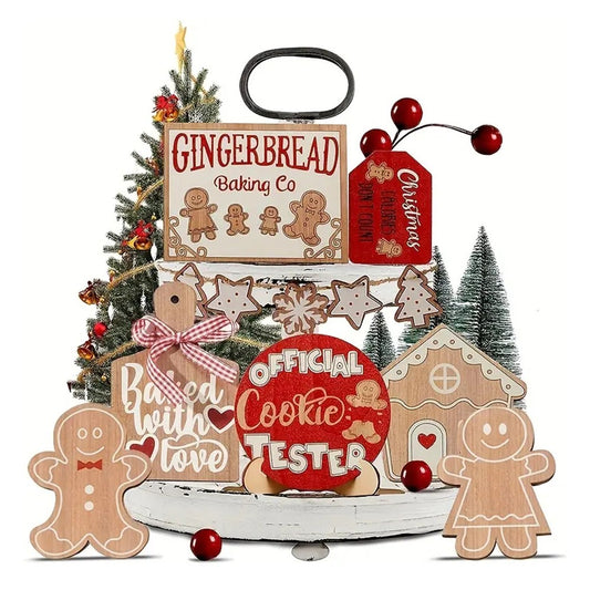 1 x 12Pcs Christmas Gingerbread Man Tiered Tray Decor Set Xmas Tree Hanging Ornaments