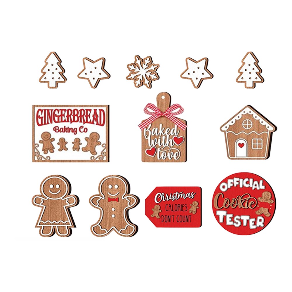 1 x 12Pcs Christmas Gingerbread Man Tiered Tray Decor Set Xmas Tree Hanging Ornaments
