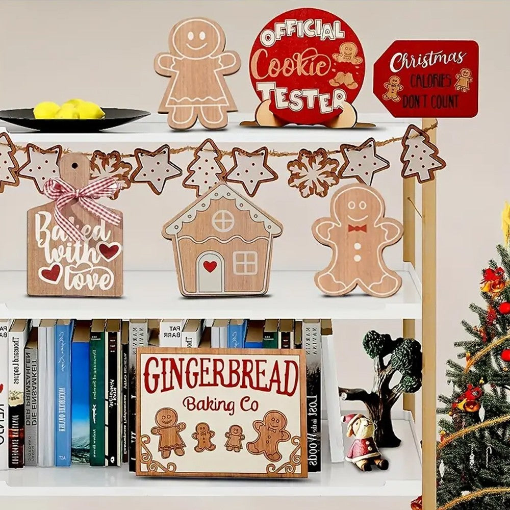1 x 12Pcs Christmas Gingerbread Man Tiered Tray Decor Set Xmas Tree Hanging Ornaments