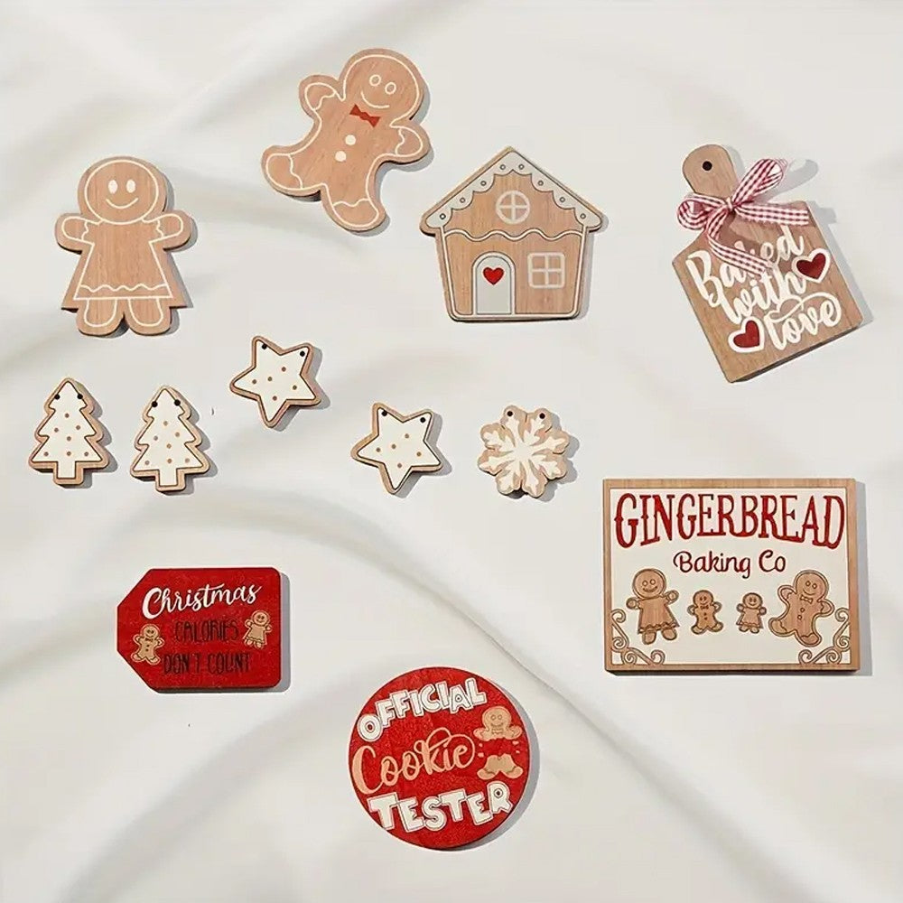 1 x 12Pcs Christmas Gingerbread Man Tiered Tray Decor Set Xmas Tree Hanging Ornaments