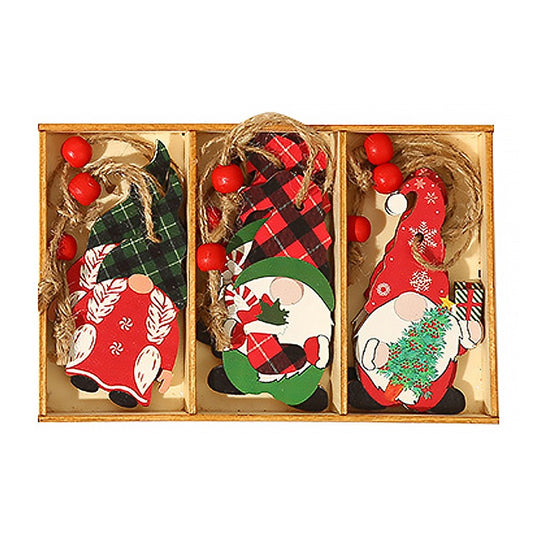 9-Piece Christmas Tree Ornament Set Wooden Gnome Pendant Xmas Decoration - Set 1