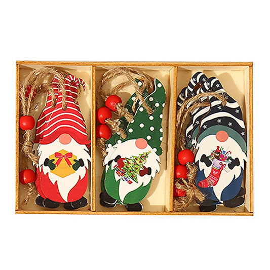 9-Piece Christmas Tree Ornament Set Wooden Gnome Pendant Xmas Decoration - Set 2