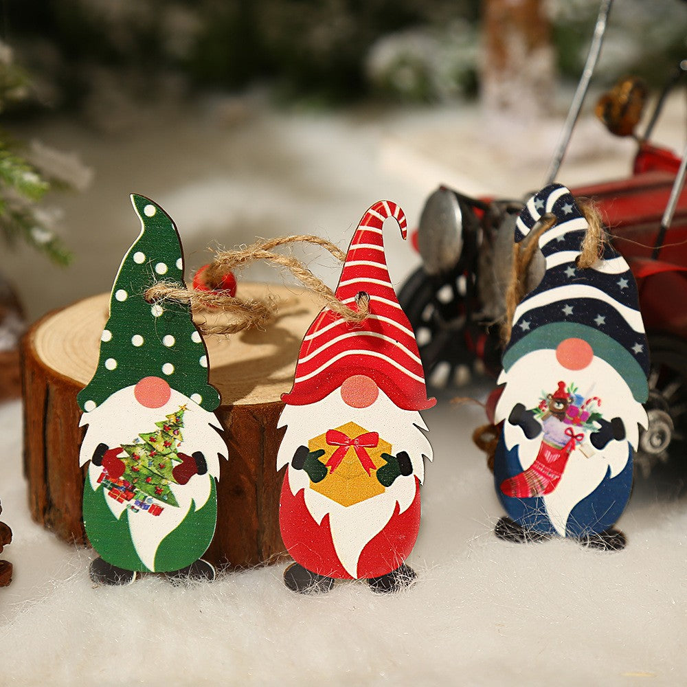 9-Piece Christmas Tree Ornament Set Wooden Gnome Pendant Xmas Decoration - Set 2