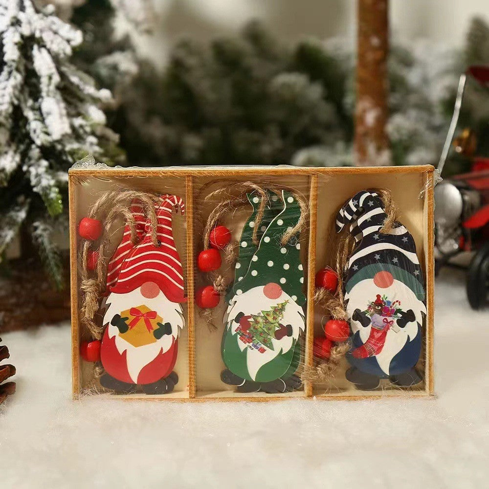 9-Piece Christmas Tree Ornament Set Wooden Gnome Pendant Xmas Decoration - Set 2