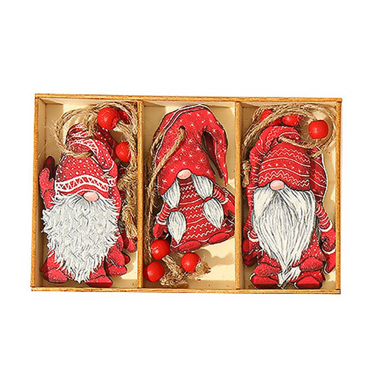 9-Piece Christmas Tree Ornament Set Wooden Gnome Pendant Xmas Decoration - Set 3