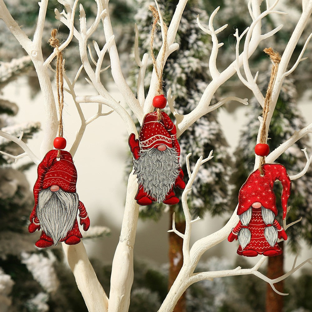 9-Piece Christmas Tree Ornament Set Wooden Gnome Pendant Xmas Decoration - Set 3