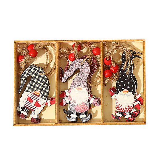 9-Piece Christmas Tree Ornament Set Wooden Gnome Pendant Xmas Decoration - Set 4