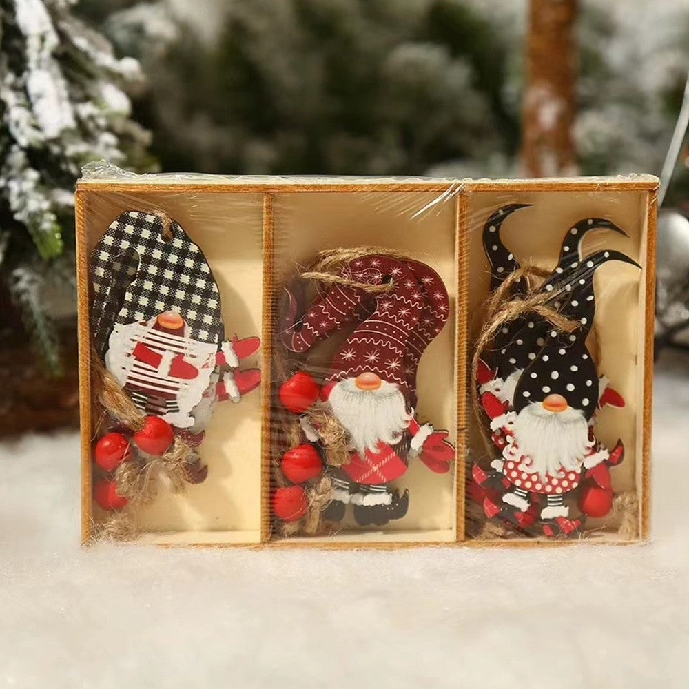 9-Piece Christmas Tree Ornament Set Wooden Gnome Pendant Xmas Decoration - Set 4