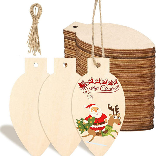 50Pcs Christmas DIY Blank Wooden Slices Ornaments with Holes Unfinished Wooden Hanging Decorations
