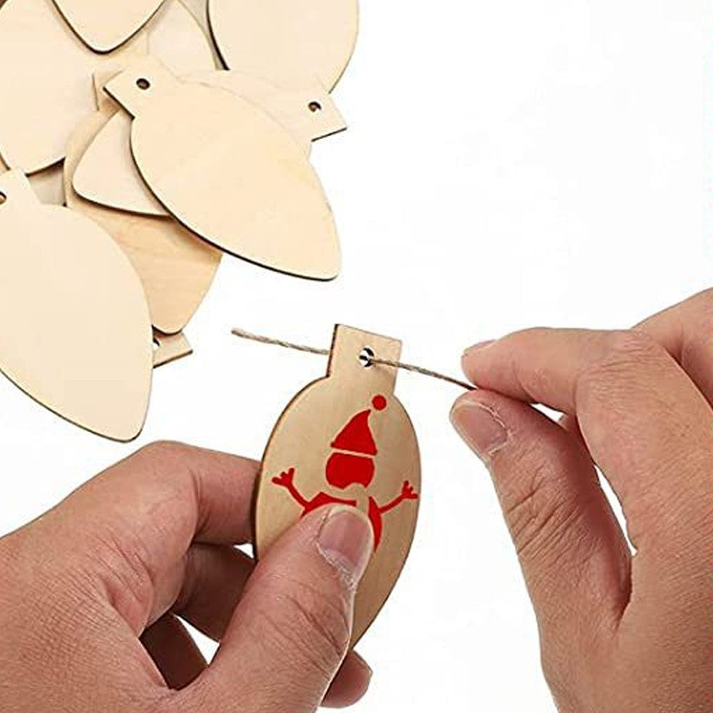 50Pcs Christmas DIY Blank Wooden Slices Ornaments with Holes Unfinished Wooden Hanging Decorations