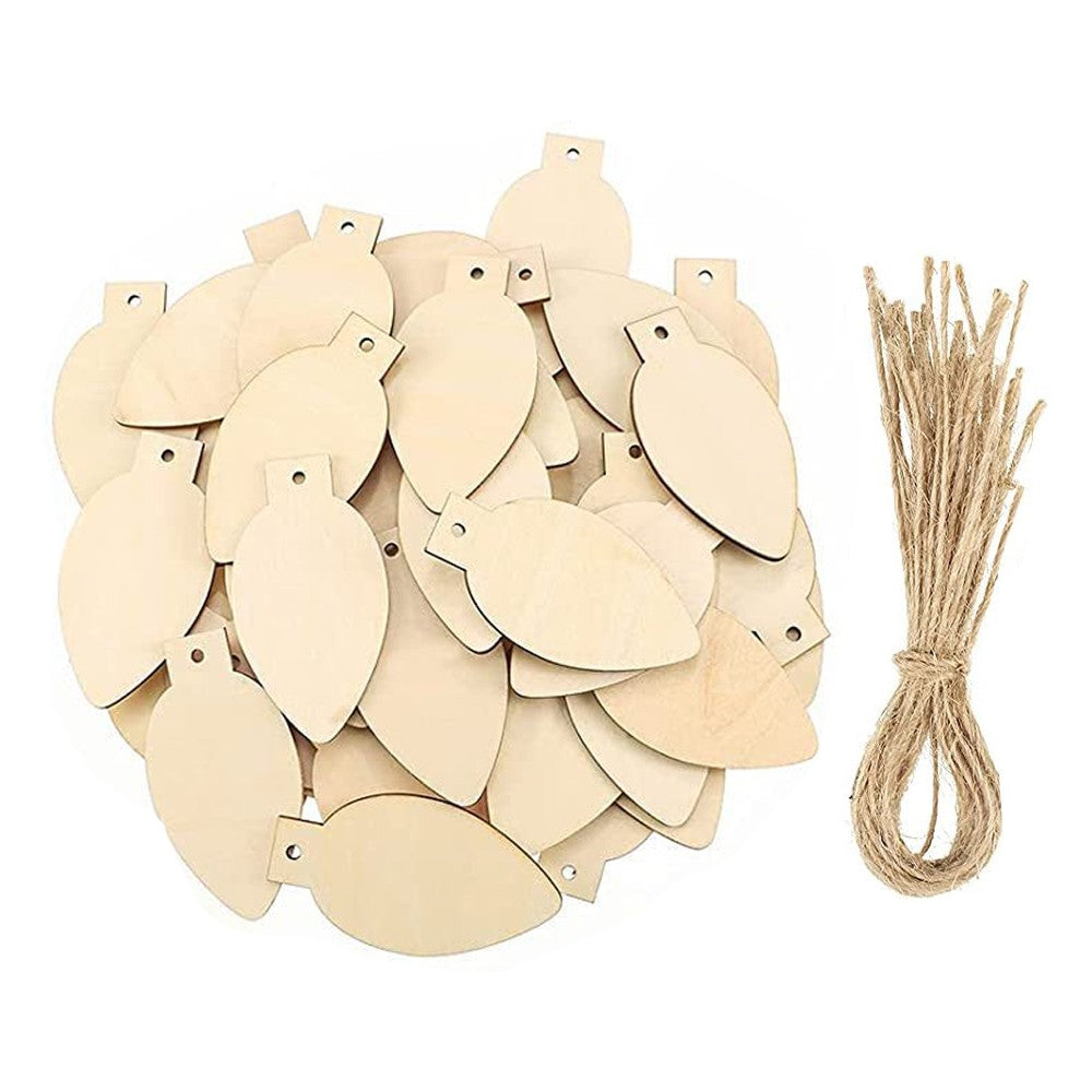 50Pcs Christmas DIY Blank Wooden Slices Ornaments with Holes Unfinished Wooden Hanging Decorations