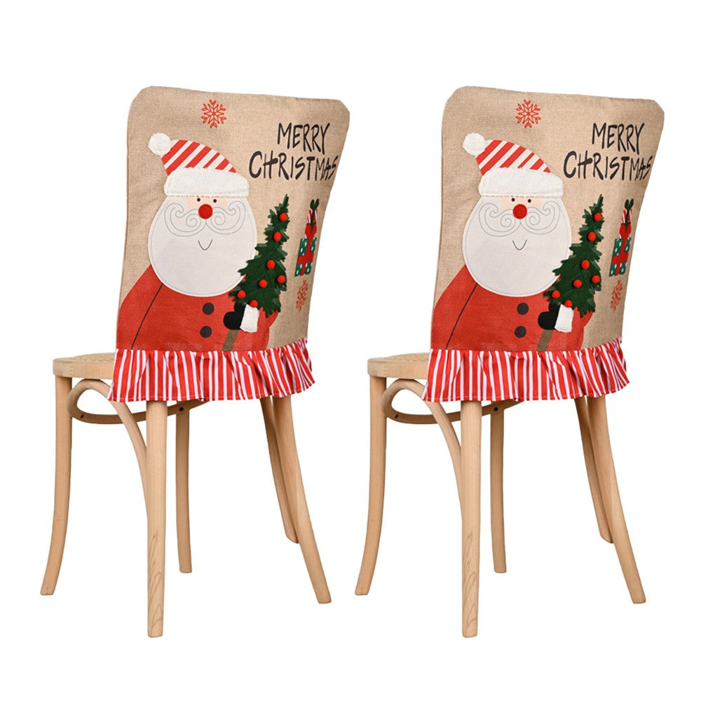 2Pcs Christmas Santa Claus Chair Back Cover Dining Chair Covers Holiday Party Home Decor