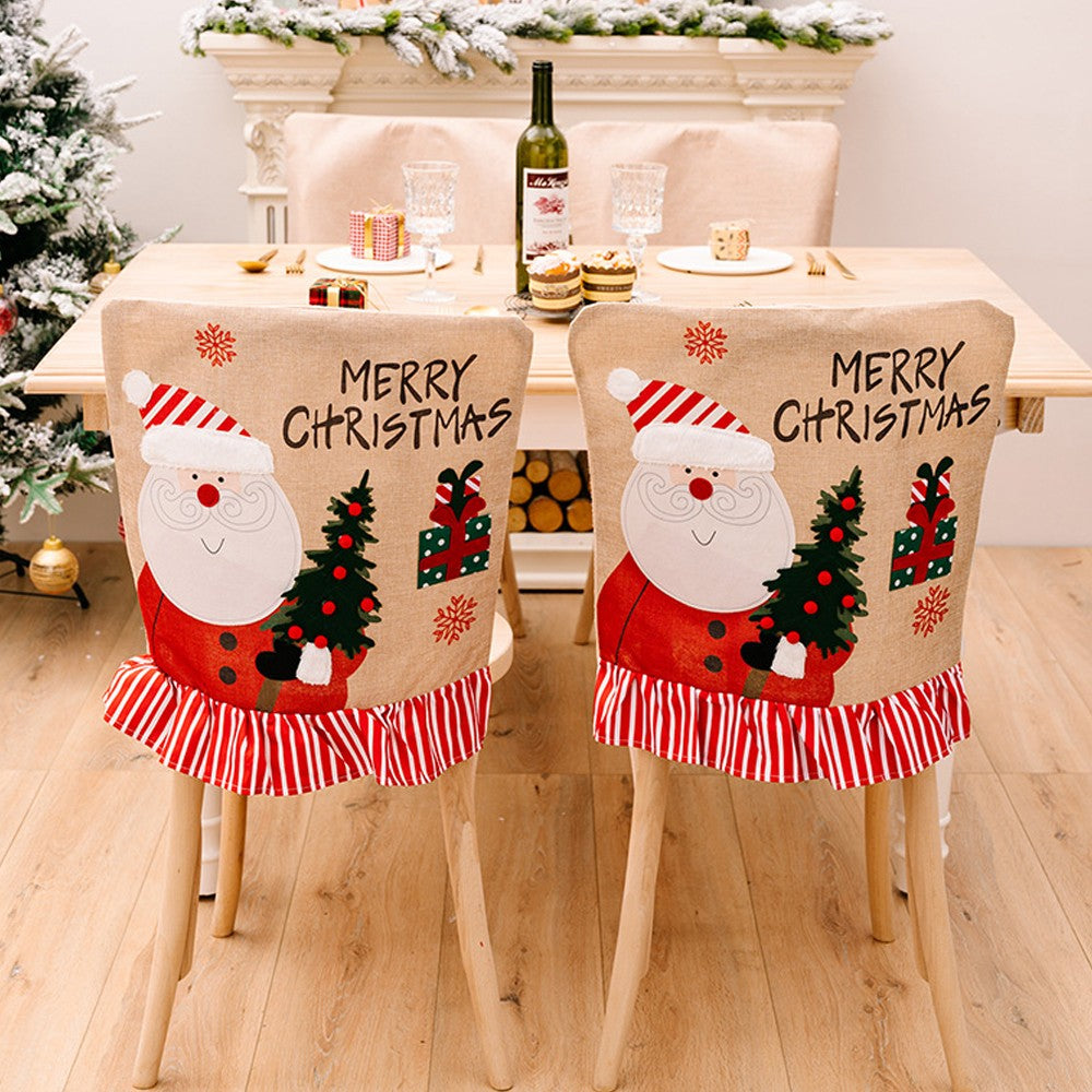 2Pcs Christmas Santa Claus Chair Back Cover Dining Chair Covers Holiday Party Home Decor