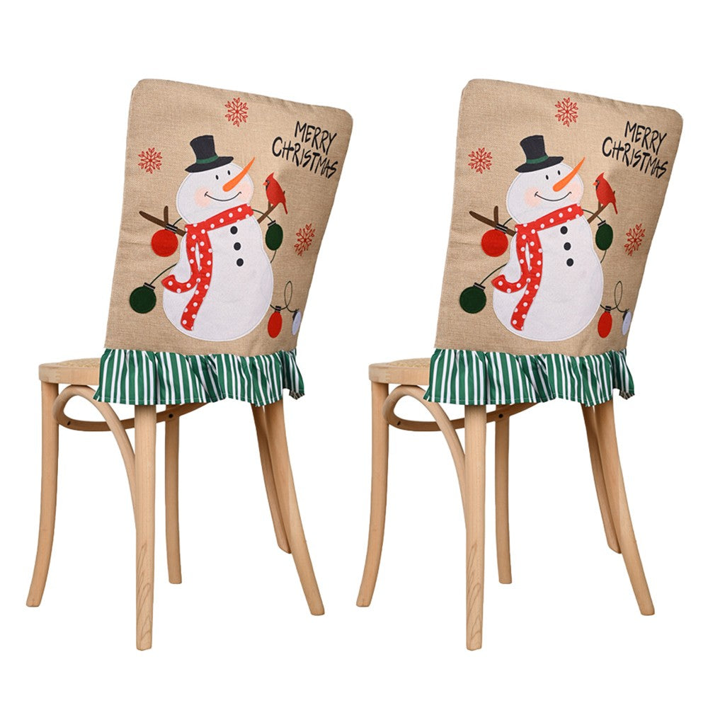 2Pcs Christmas Snowman Chair Back Cover Dining Chair Covers Holiday Party Home Decor