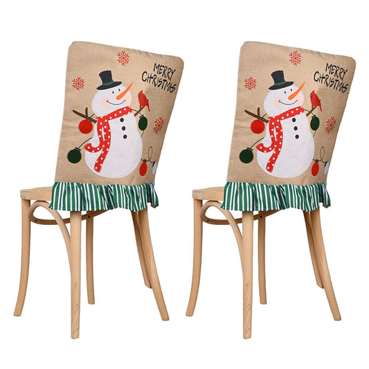 2Pcs Christmas Snowman Chair Back Cover Dining Chair Covers Holiday Party Home Decor