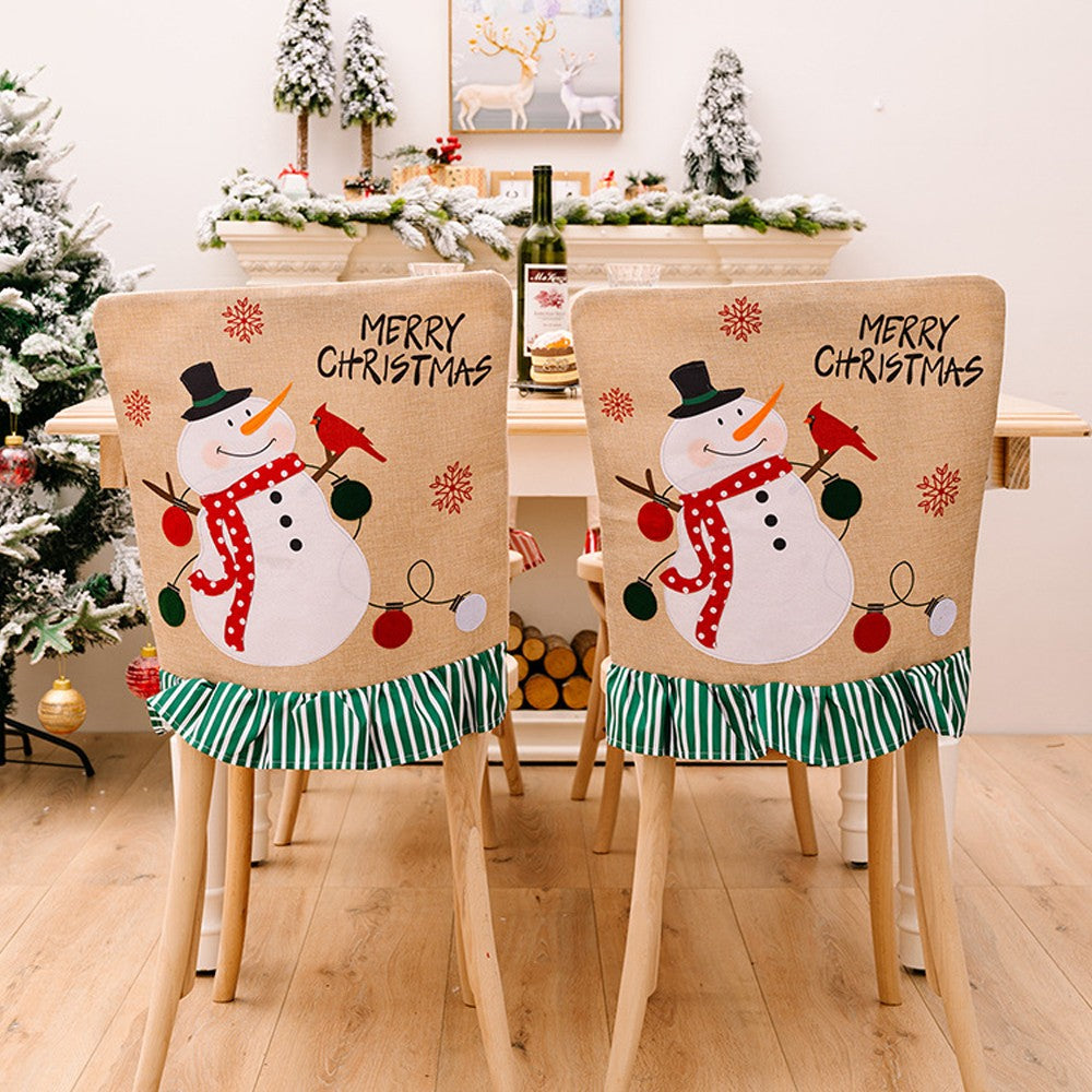 2Pcs Christmas Snowman Chair Back Cover Dining Chair Covers Holiday Party Home Decor