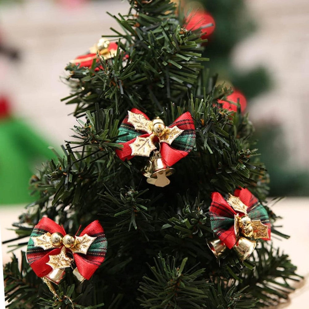 80Pcs Christmas Bows with Bells Christmas Tree Hanging Bowknot Ornaments Home Decor