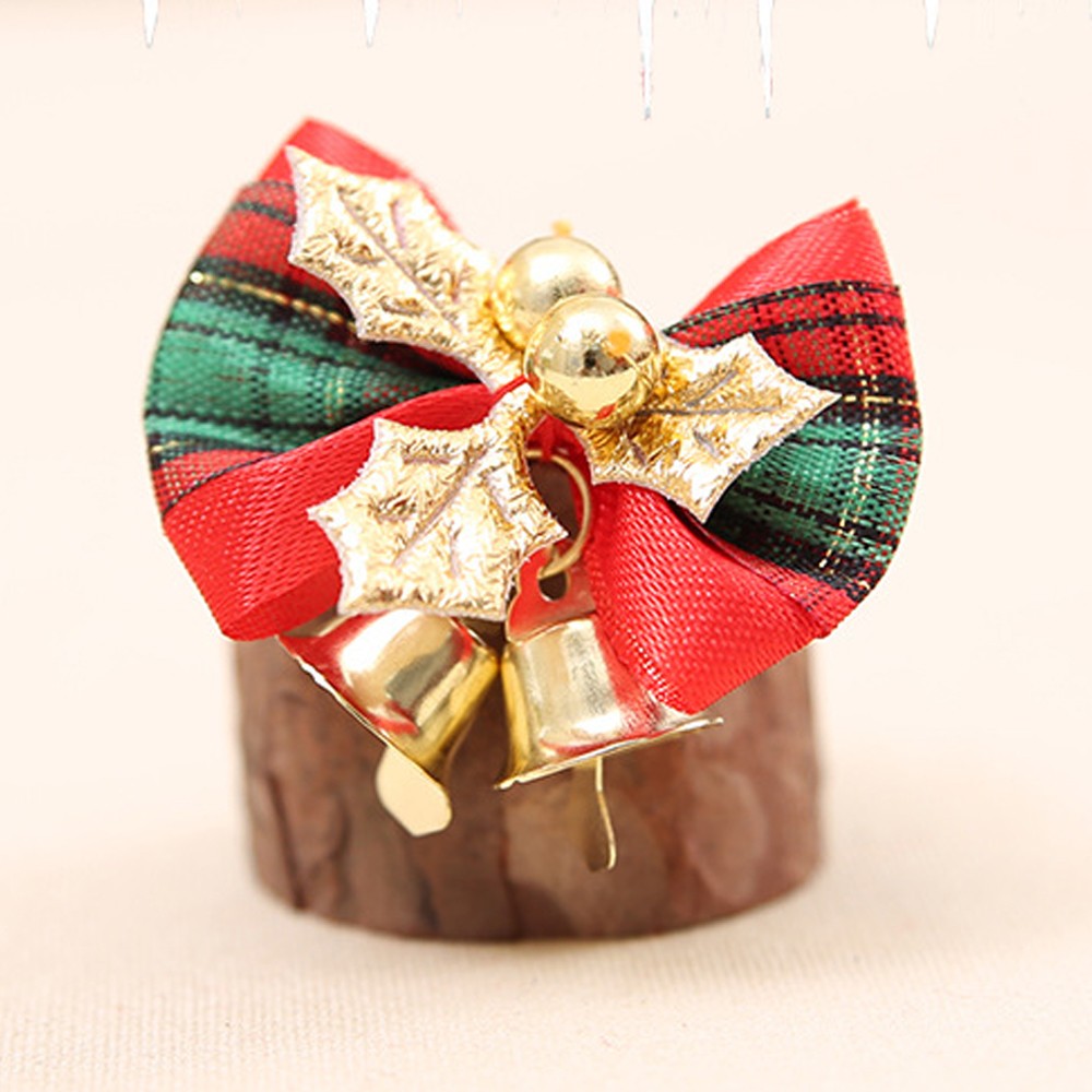 80Pcs Christmas Bows with Bells Christmas Tree Hanging Bowknot Ornaments Home Decor