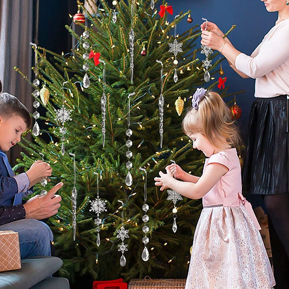 10Pcs Christmas Tree Acrylic Snowflake Hanging Ornaments