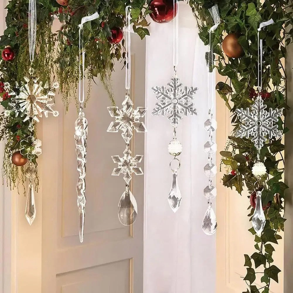 20Pcs Christmas Hanging Ornaments Acrylic Snowflake Xmas Tree Decorations