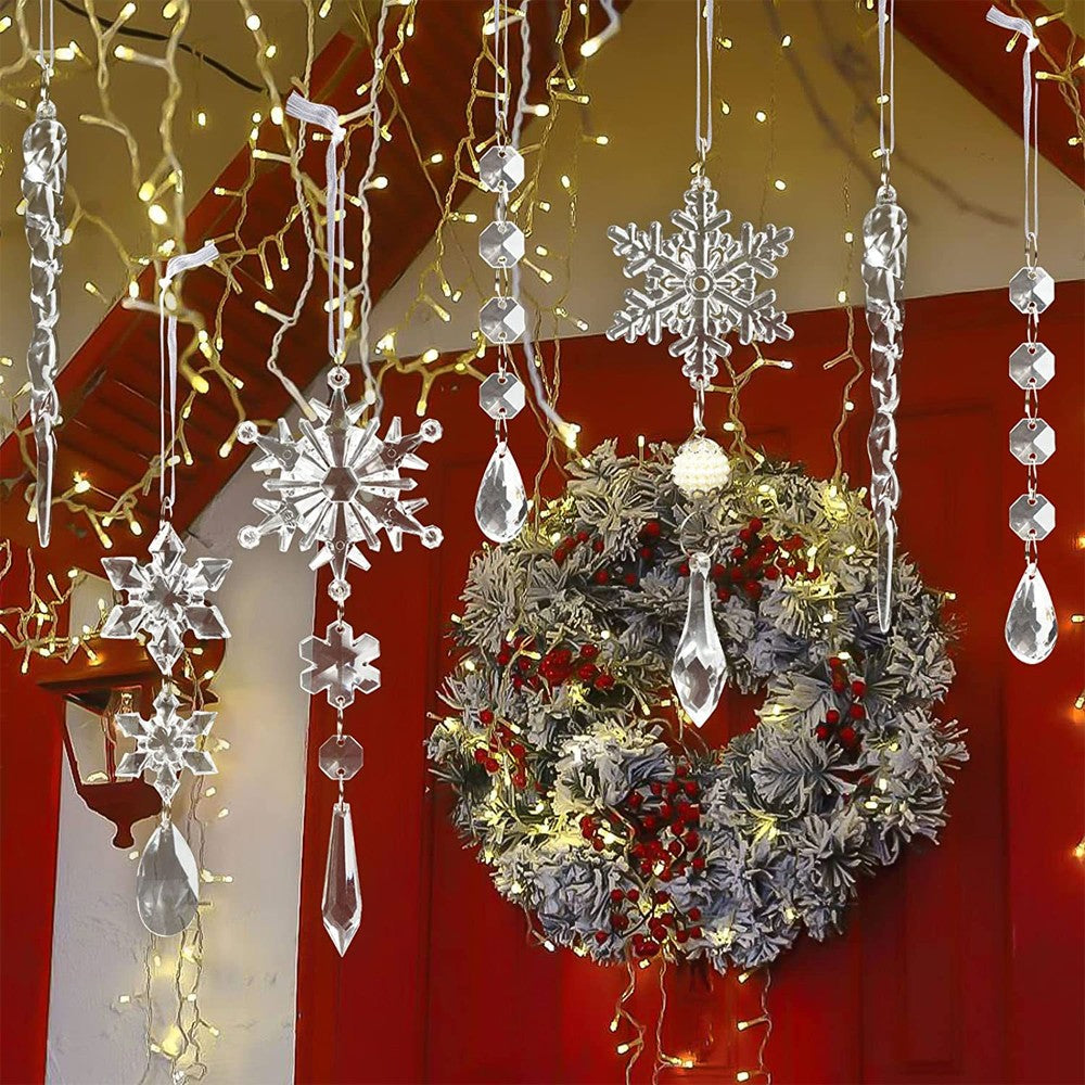 20Pcs Christmas Hanging Ornaments Acrylic Snowflake Xmas Tree Decorations