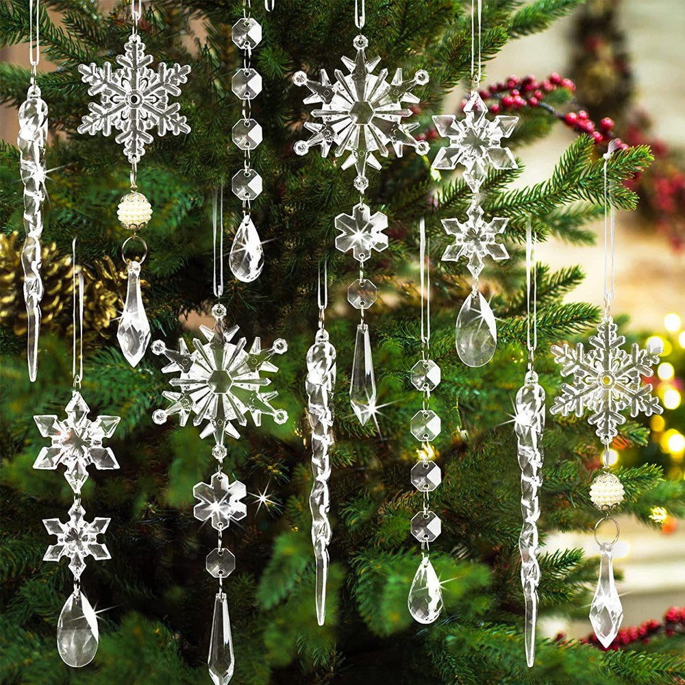 20Pcs Christmas Hanging Ornaments Acrylic Snowflake Xmas Tree Decorations