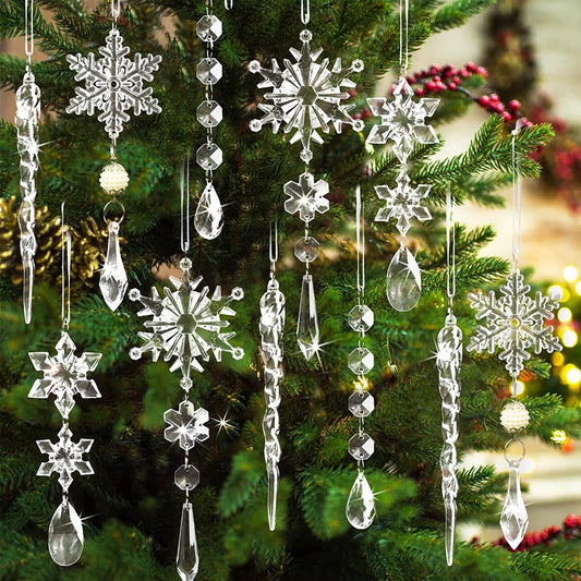20Pcs Christmas Hanging Ornaments Acrylic Snowflake Xmas Tree Decorations