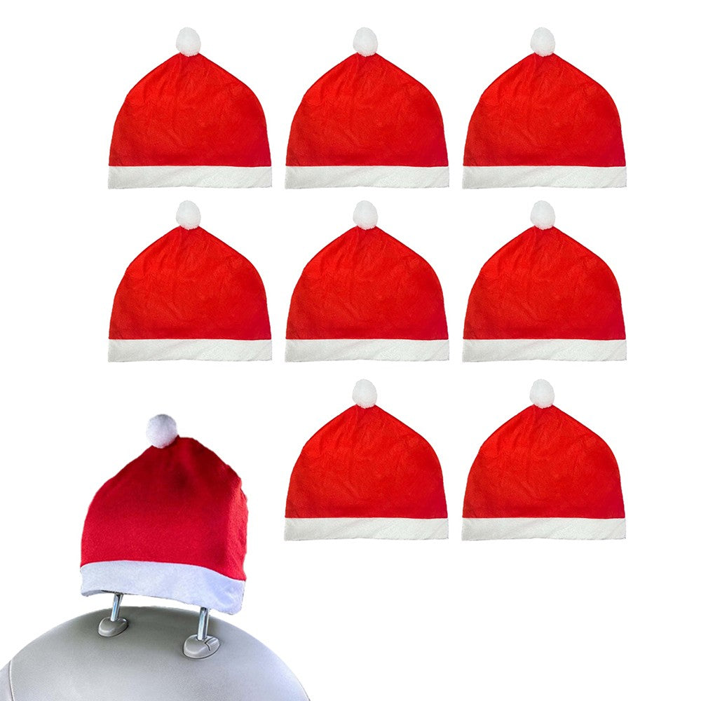8Pcs Christmas Santa Claus Hat Car Seat Headrest Cover Car Interior Accessories Xmas Decoration